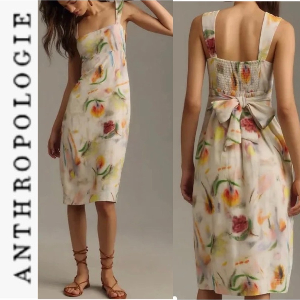 Klaas Jonkman for Pilcro Sleeveless Square-Neck Linen Midi Dress small